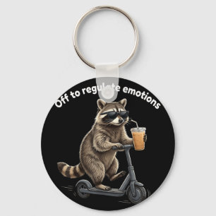 Funny raccoon meme off to regulate emotions mental keychain