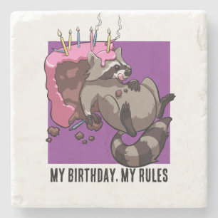 Funny Raccoon My Birthday My Rules Cake Cartoon Stone Coaster