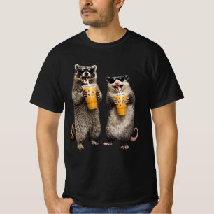 Funny Raccoon Opossum Drinking Iced Coffee Shirt, T-Shirt