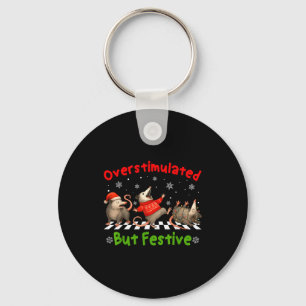 Funny Raccoon Overstimulated But Festive Merry Chr Keychain