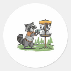 Funny Raccoon Play Disc Golf Art For Men Women Kid Classic Round Sticker