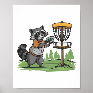 Funny Raccoon Play Disc Golf Art For Men Women Kid Poster