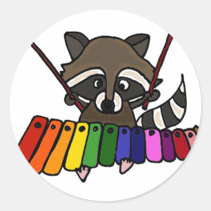 Funny Raccoon Playing Colourful Xylophone Classic Round Sticker