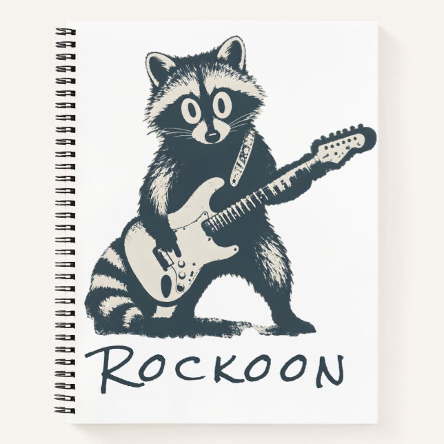 Funny Raccoon Playing Electric Guitar Notebook (Front)