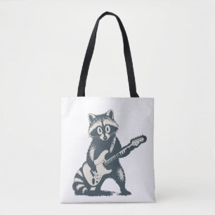 Funny Raccoon Playing Electric Guitar Tote Bag