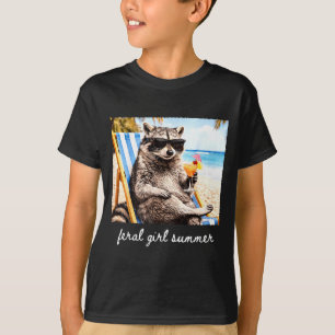 Funny raccoon popsicle summer animal sunglasses T-Shirt