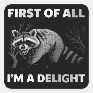 Funny Raccoon Quote - First of All I'm a Delight Square Sticker