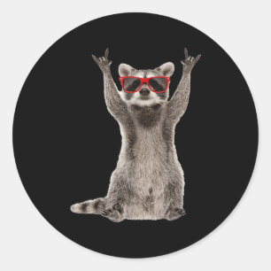 Funny Raccoon Rock Music Hand Sign Men Women Boys  Classic Round Sticker