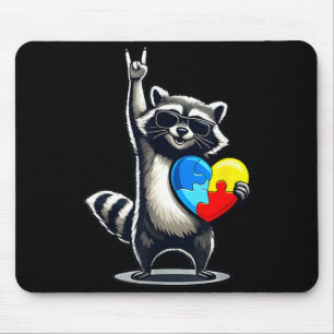 Funny raccoon rock on tism men women kids autism mouse pad