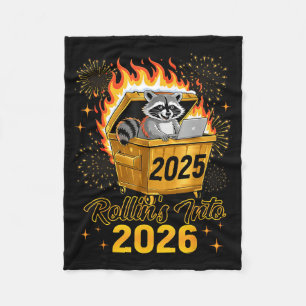 Funny Raccoon Rollin's Into 2026 New Year Matching Fleece Blanket
