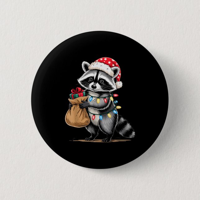 Funny Raccoon Santa Hat Animals Lovers Ugly Christ 2 Inch Round Button (Front)