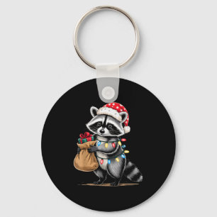 Funny Raccoon Santa Hat Animals Lovers Ugly Christ Keychain