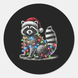 Funny Raccoon Santa Hat Christmas Tree Lights Paja Classic Round Sticker