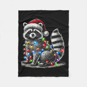 Funny Raccoon Santa Hat Christmas Tree Lights Paja Fleece Blanket
