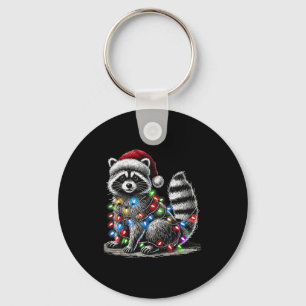 Funny Raccoon Santa Hat Christmas Tree Lights Paja Keychain