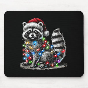 Funny Raccoon Santa Hat Christmas Tree Lights Paja Mouse Pad