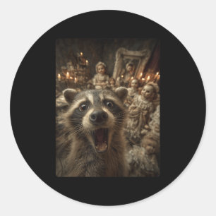 Funny Raccoon Selfie Creepy Dolls Soky Halloween A Classic Round Sticker