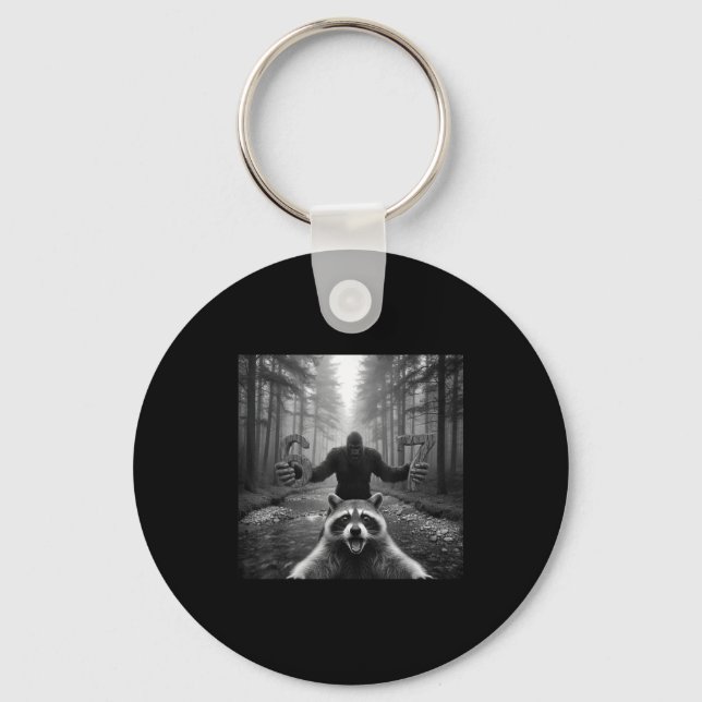 Funny Raccoon Selfie With Bigfoot 67 Six Seven Mem Keychain (Front)