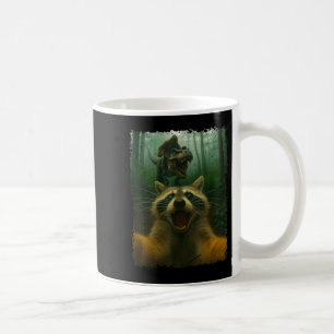 Funny Raccoon Selfie With T-rex Dinosaur And Bigfo Coffee Mug