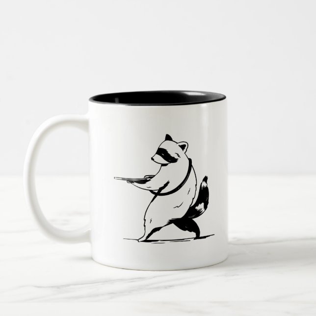 Funny Raccoon Shooter Two-Tone Coffee Mug (Left)