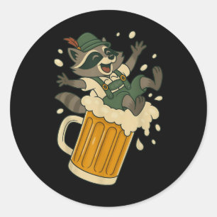 Funny Raccoon Sliding Down A Giant Beer Mug Foam  Classic Round Sticker