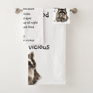 Funny Raccoon Spirit Animal Humor Cute Watercolor Bath Towel Set