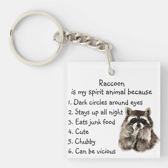Funny Raccoon Spirit Animal Humour Cute Watercolor Keychain (Front)