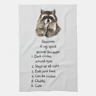 Funny Raccoon Spirit Animal Humour Cute Watercolor Kitchen Towel