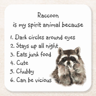 Funny Raccoon Spirit Animal Humour Square Paper Coaster