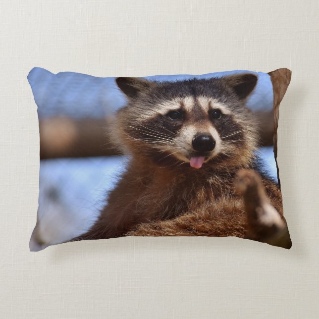 Funny Raccoon Sticking It's Tongue Out Accent Pillow (Front)