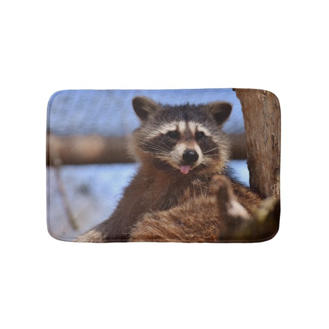 Funny Raccoon Sticking It's Tongue Out Bath Mat (Front)