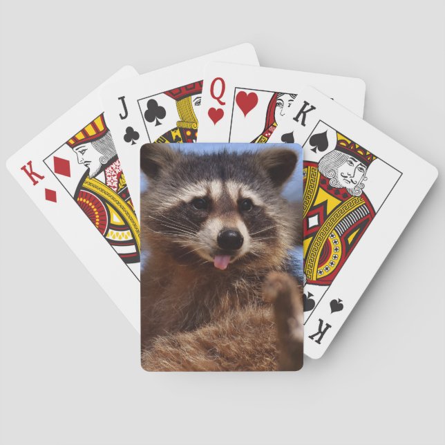 Funny Raccoon Sticking It's Tongue Out Playing Cards (Back)
