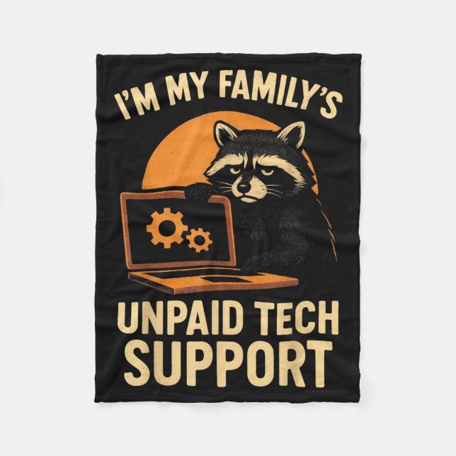 Funny Raccoon Tech Lover Graphic Tee Computer Geek Fleece Blanket (Front)