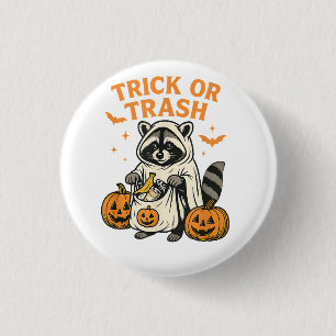 Funny Raccoon Trick or Trash Halloween 1 Inch Round Button