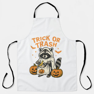 Funny Raccoon Trick or Trash Halloween Apron