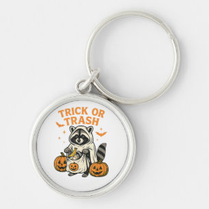 Funny Raccoon Trick or Trash Halloween Keychain