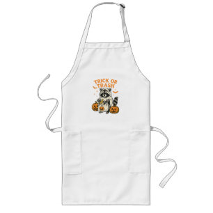 Funny Raccoon Trick or Trash Halloween Long Apron