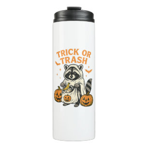 Funny Raccoon Trick or Trash Halloween Thermal Tumbler