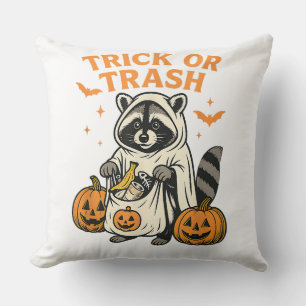 Funny Raccoon Trick or Trash Halloween Throw Pillow