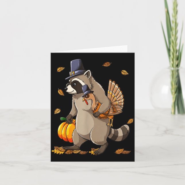 Funny Raccoon Turkey Pumpkin Thanksgiving Gift Men Card (Front)