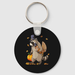 Funny Raccoon Turkey Pumpkin Thanksgiving Gift Men Keychain