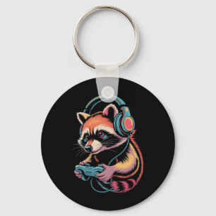 Funny Raccoon Video Gamer Raccoon  Keychain
