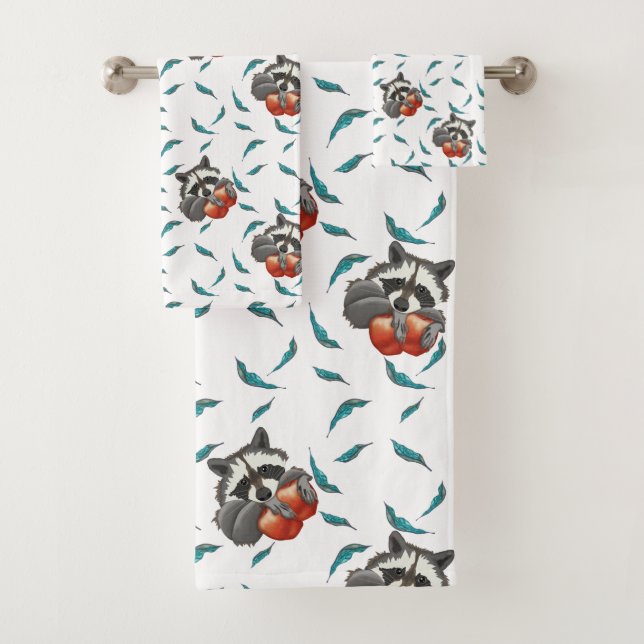 Funny Raccoon with apples Cute animals  Bath Towel Set (Insitu)