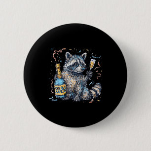 Funny Raccoon With Champagne Disco Ball New Years  2 Inch Round Button
