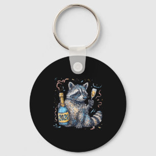Funny Raccoon With Champagne Disco Ball New Years  Keychain