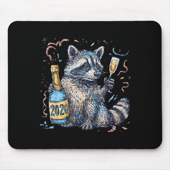 Funny Raccoon With Champagne Disco Ball New Years  Mouse Pad (Front)