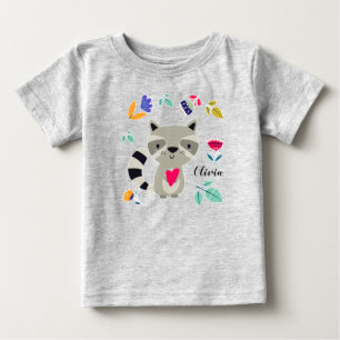 Funny Raccoon with Heart Custom Name Baby T-Shirt