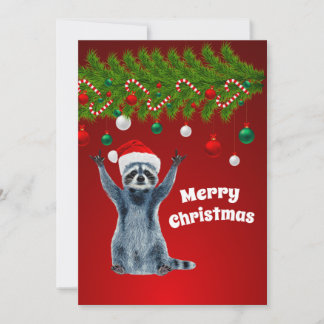Funny Raccoon with Santa hat | Gifts Christmas Thank You Card