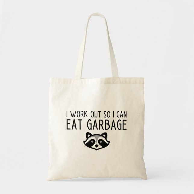 Funny Raccoon Workout Slogan Tote Bag (Front)