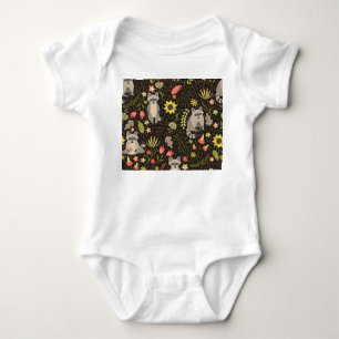 Funny Raccoons Vintage Illustration Pattern Baby Bodysuit